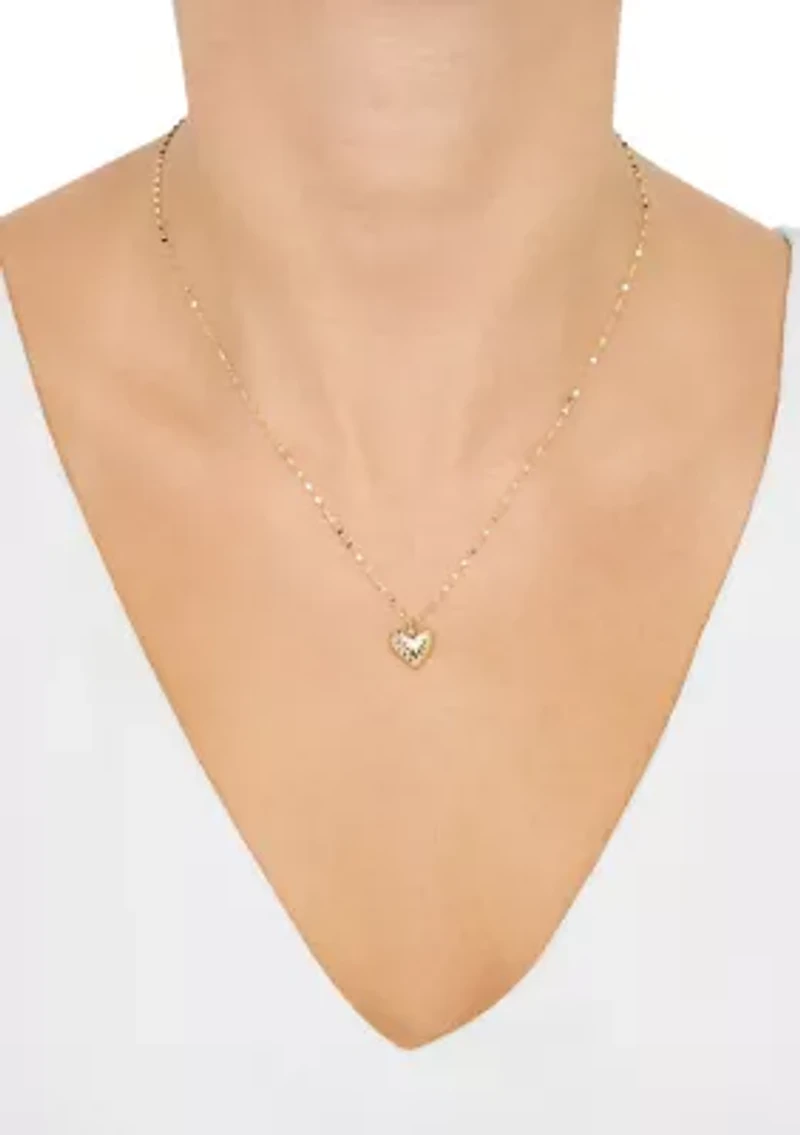 Ribbed Heart on Mirror Chain Necklace in 10K Yellow Gold