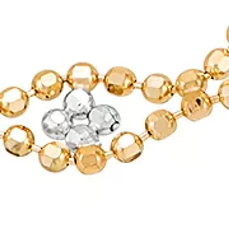 Bead Diamond Shape Necklace in 10K Yellow and White Gold