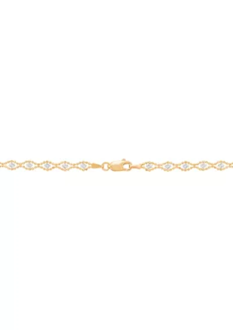 Bead Diamond Shape Necklace in 10K Yellow and White Gold