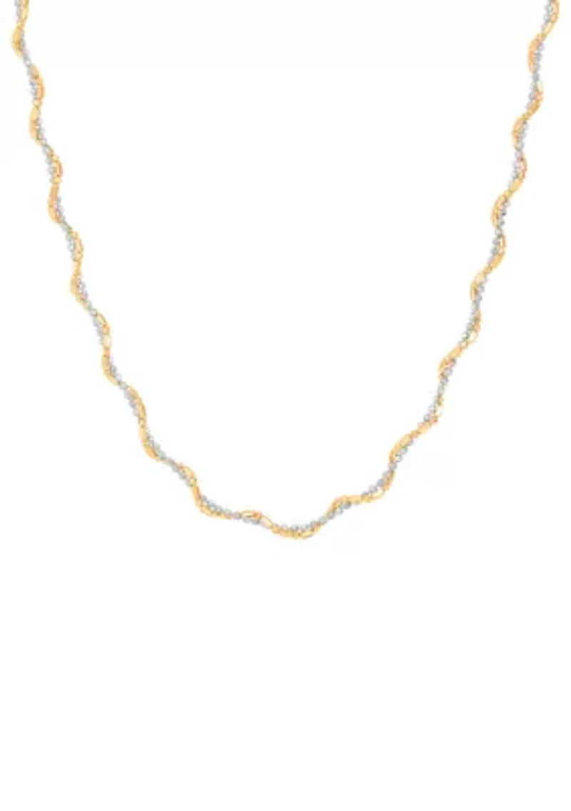 Double Row Bead Necklace in 10K Yellow and White Gold