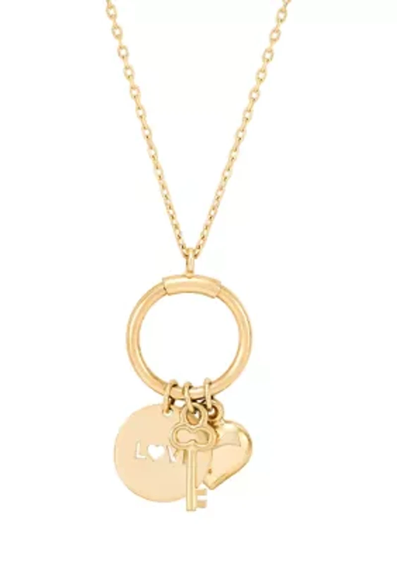 Heart & Key & Love Necklace in 10K Yellow Gold