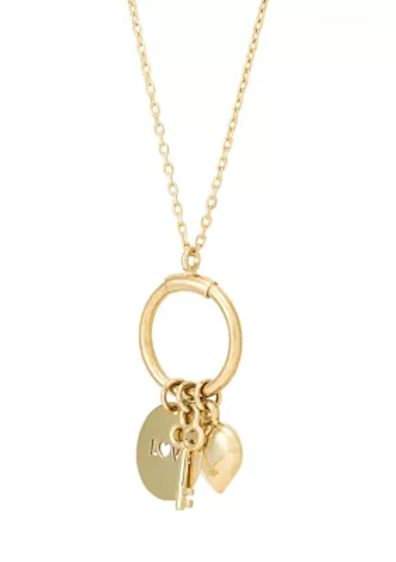 Heart & Key & Love Necklace in 10K Yellow Gold