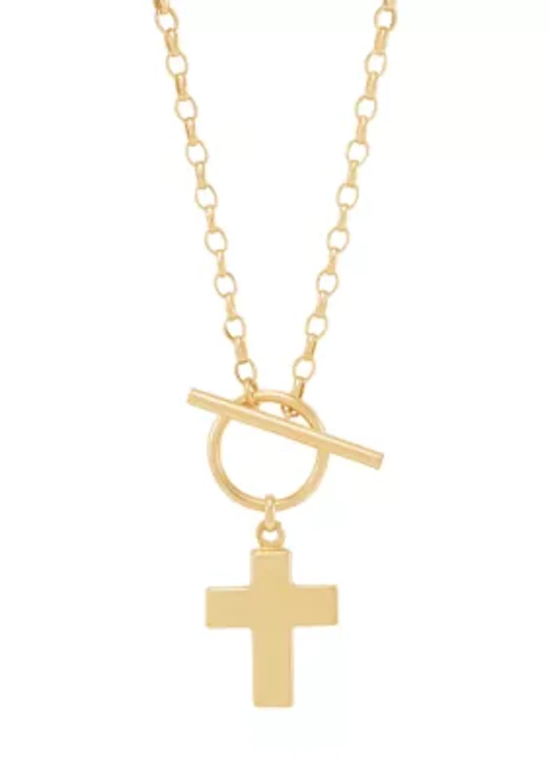 Flat Cross Toggle Necklace in 10K Yellow Gold