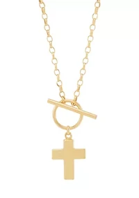 Flat Cross Toggle Necklace in 10K Yellow Gold