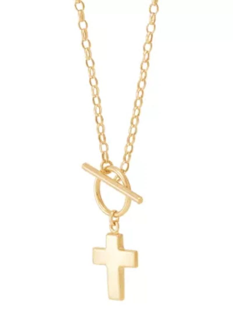 Flat Cross Toggle Necklace in 10K Yellow Gold