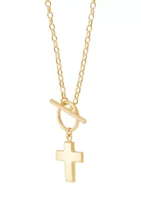 Flat Cross Toggle Necklace in 10K Yellow Gold