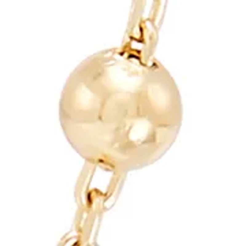 Bead and Cross Station Necklace in 10K Yellow Gold