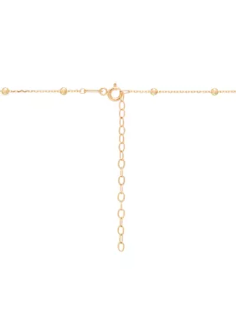 Bead and Cross Station Necklace in 10K Yellow Gold
