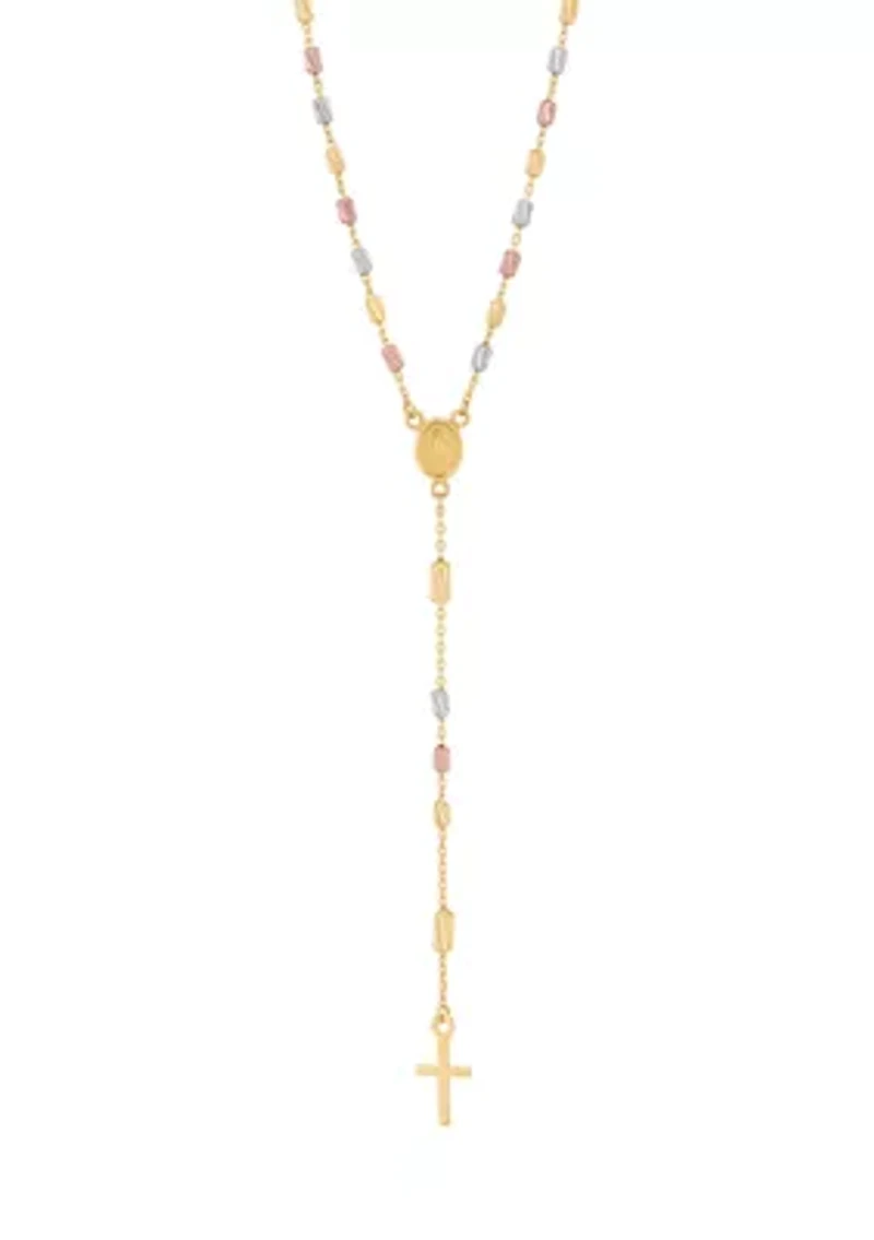 Mary Virgin Lariat with Cross Drop Necklace in 10K Yellow and White and Rose Gold