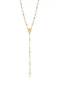 Mary Virgin Lariat with Cross Drop Necklace in 10K Yellow and White and Rose Gold