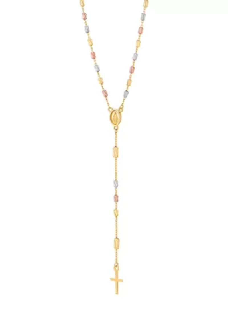 Mary Virgin Lariat with Cross Drop Necklace in 10K Yellow and White and Rose Gold
