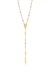 Mary Virgin Lariat with Cross Drop Necklace in 10K Yellow and White and Rose Gold