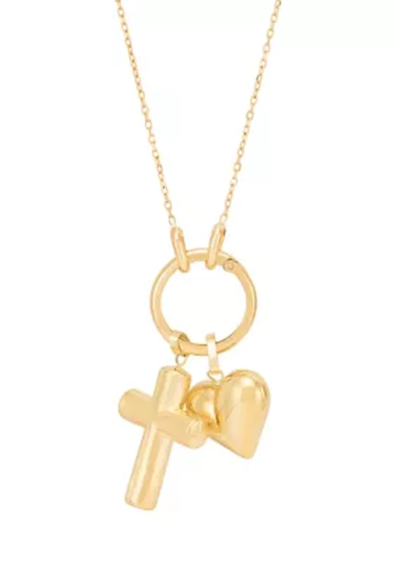 Cross and Heart Necklace in Yellow Gold