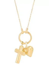 Cross and Heart Necklace in Yellow Gold