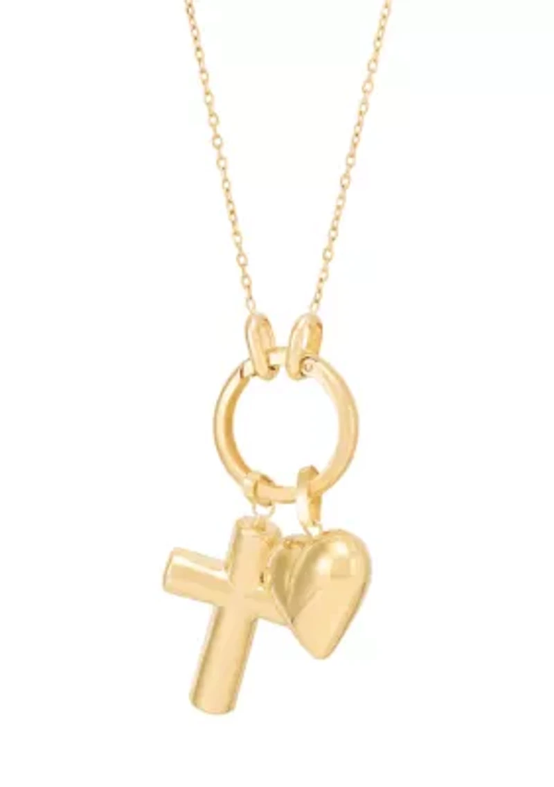Cross and Heart Necklace in Yellow Gold