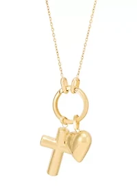 Cross and Heart Necklace in Yellow Gold