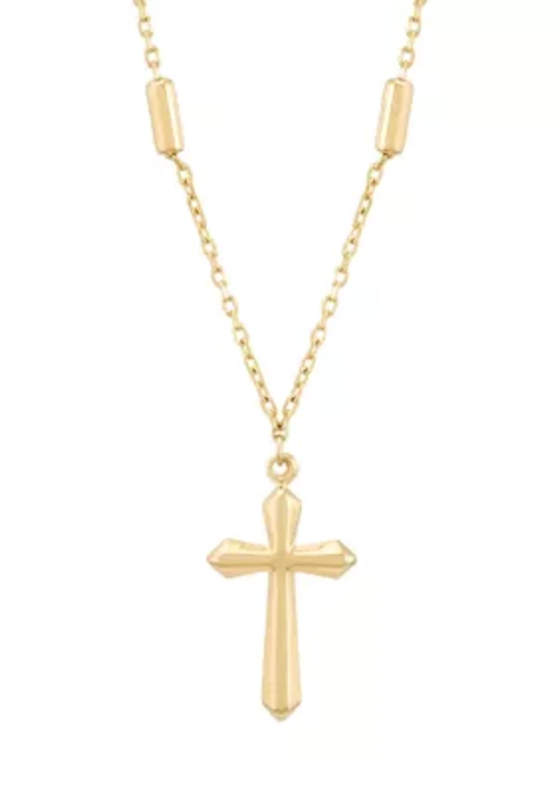 Cross Pendant with 18" Bar Station Forzantina Chain in 10K Yellow Gold