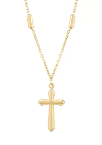 Cross Pendant with 18" Bar Station Forzantina Chain in 10K Yellow Gold