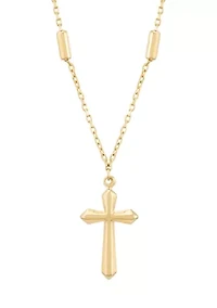 Cross Pendant with 18" Bar Station Forzantina Chain in 10K Yellow Gold