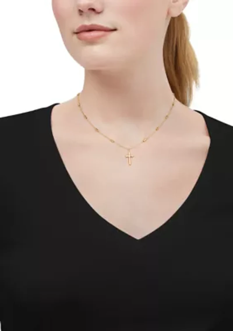 Cross Pendant with 18" Bar Station Forzantina Chain in 10K Yellow Gold