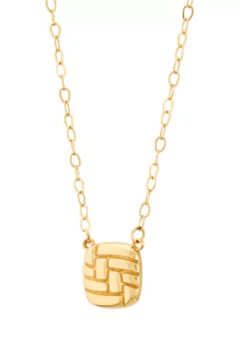 Ribbed Square Drop Necklace in 10K Yellow Gold