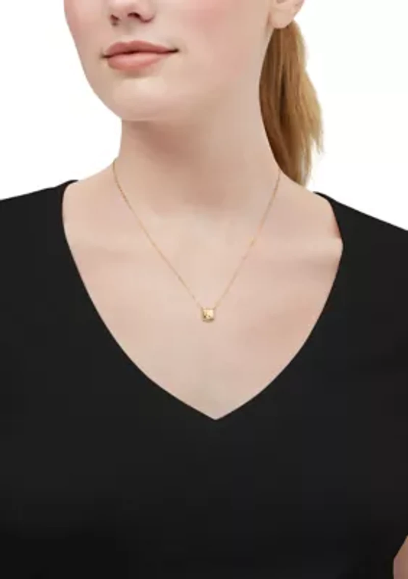 Ribbed Square Drop Necklace in 10K Yellow Gold