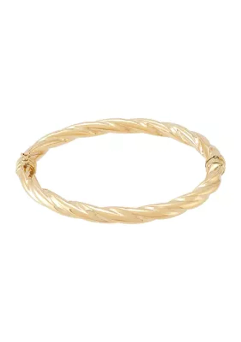 Twist Round Hinge Bangle Bracelet in 10K Yellow Gold