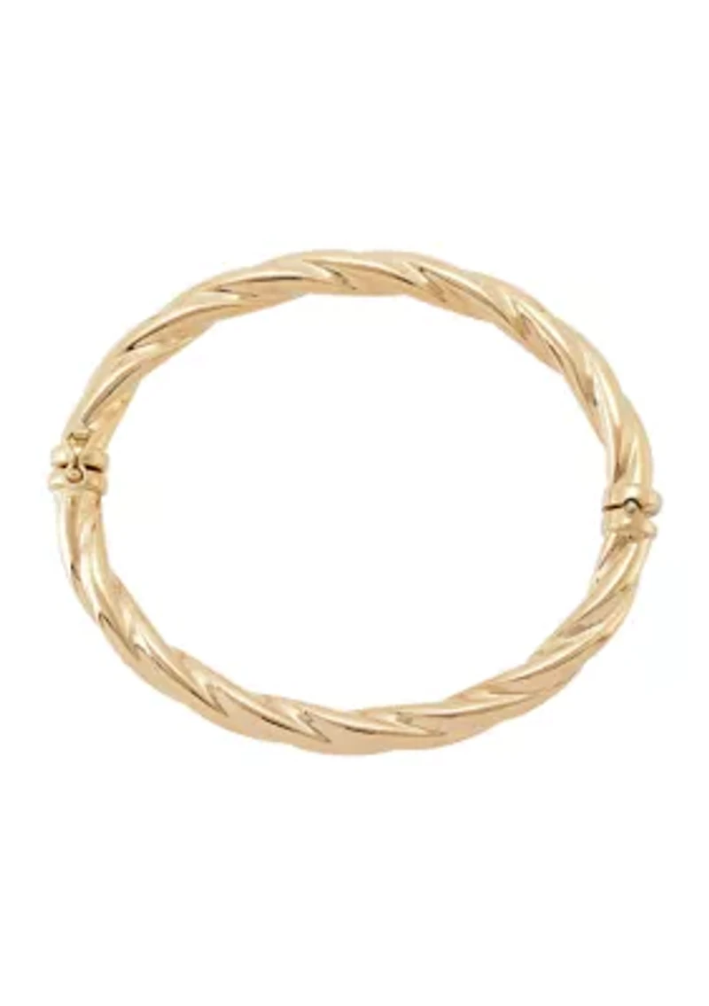 Twist Round Hinge Bangle Bracelet in 10K Yellow Gold