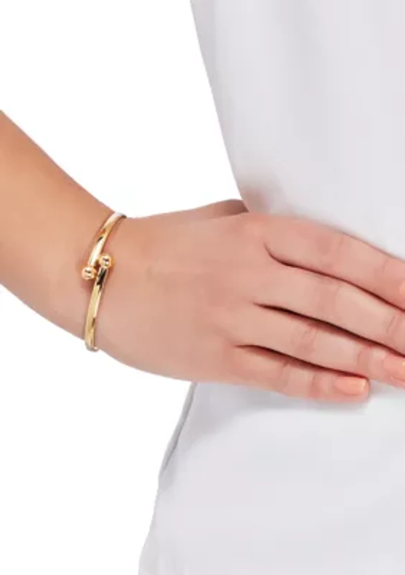 Bypass Bead Ends Bangle in 10K Yellow Gold