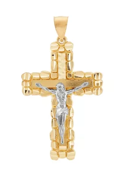 Gents Nugget Crucifix and Cross Pendant in 10K Two Tone Gold
