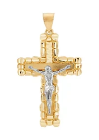 Gents Nugget Crucifix and Cross Pendant in 10K Two Tone Gold