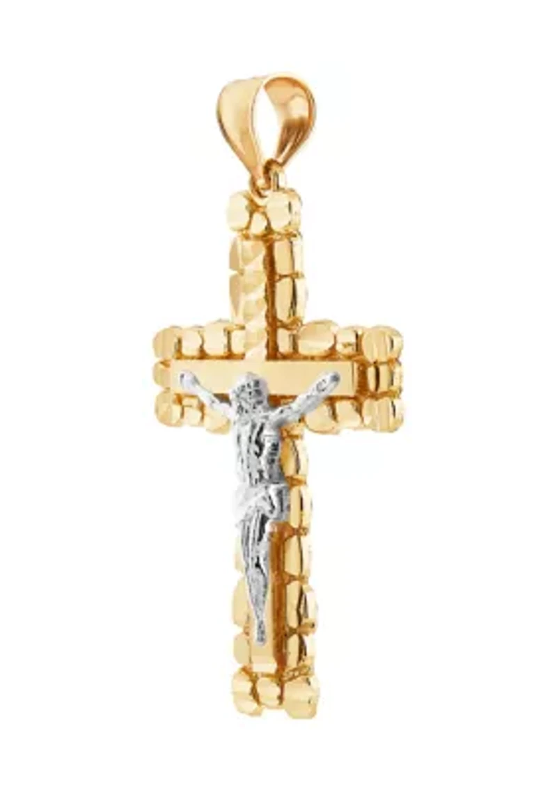 Gents Nugget Crucifix and Cross Pendant in 10K Two Tone Gold