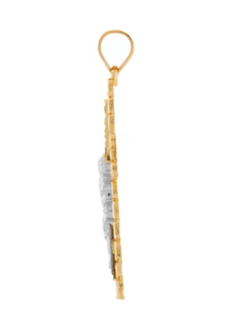 Gents Nugget Crucifix and Cross Pendant in 10K Two Tone Gold