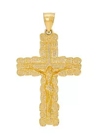 Gents Nugget Crucifix and Cross Pendant in 10K Two Tone Gold