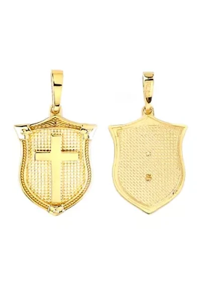 Men's Shield with Center Cross Pendant in 10K Yellow Gold