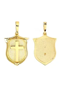 Men's Shield with Center Cross Pendant in 10K Yellow Gold