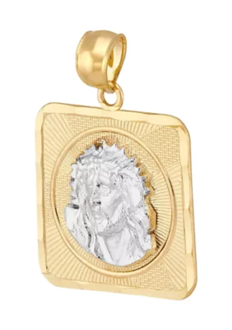 Christ Head Pendant in 10K Yellow and White Gold