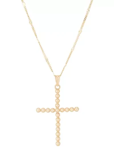 Bead Cross Pendant Necklace with 18" Rope Chain in 10K Yellow Gold