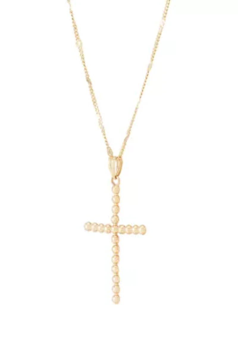Bead Cross Pendant Necklace with 18" Rope Chain in 10K Yellow Gold