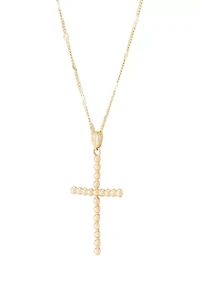 Bead Cross Pendant Necklace with 18" Rope Chain in 10K Yellow Gold