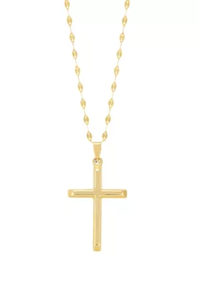 Beveled Edge Cross Pendant with 18" Solid Mirror Twist Chain in 10K Yellow Gold