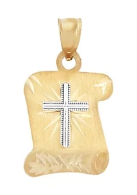 Bible Book Scroll Pendant in 10K Two Tone Gold