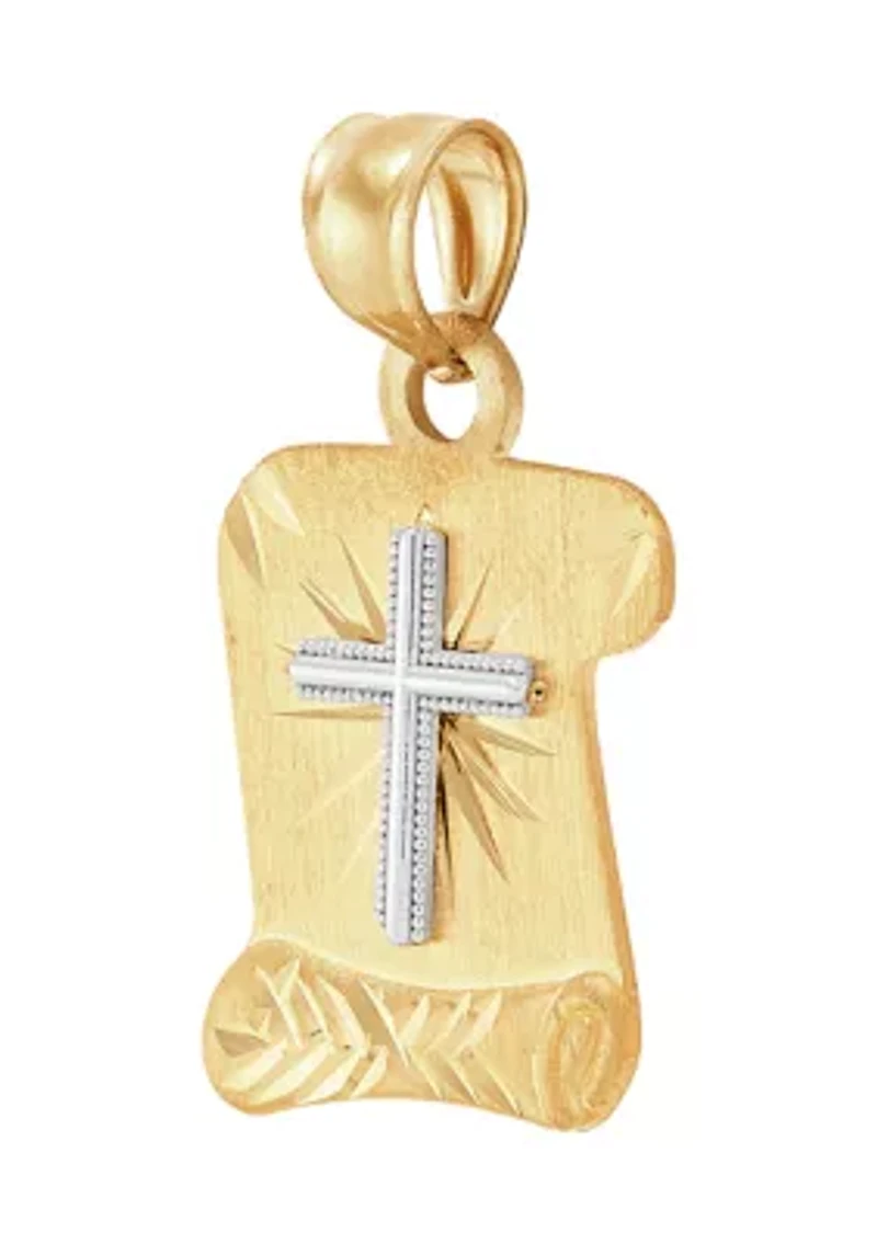 Bible Book Scroll Pendant in 10K Two Tone Gold