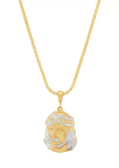 Jesus Face Pendant with 22" Wheat Chain in 10K Yellow Gold