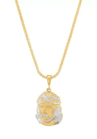 Jesus Face Pendant with 22" Wheat Chain in 10K Yellow Gold