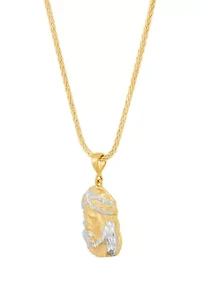 Jesus Face Pendant with 22" Wheat Chain in 10K Yellow Gold