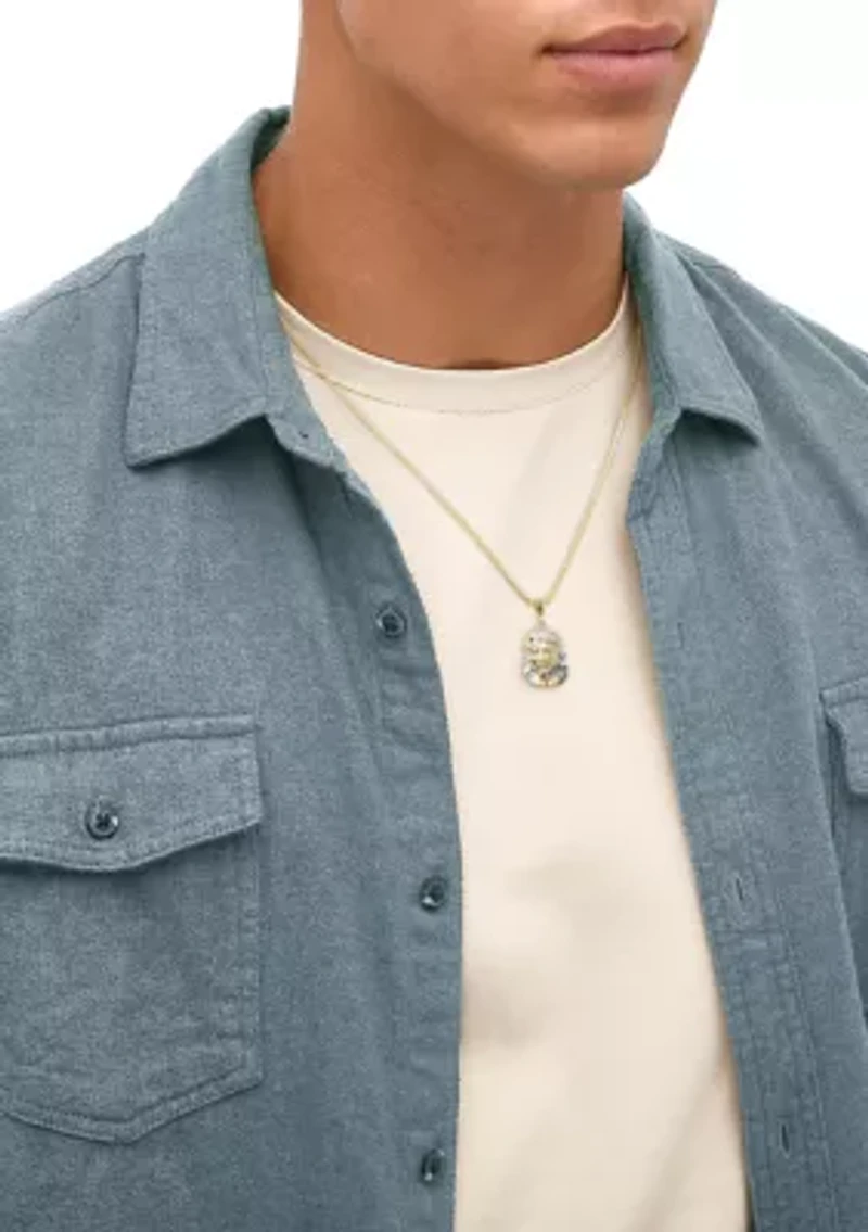 Jesus Face Pendant with 22" Wheat Chain in 10K Yellow Gold