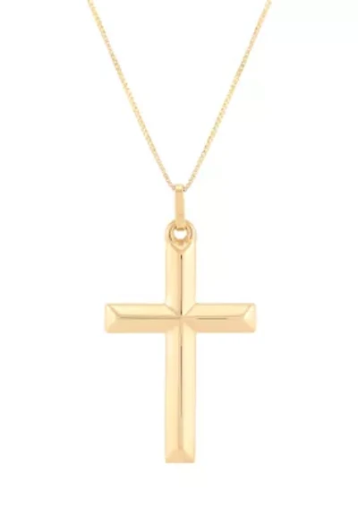 Cross Pendant with 18" Box Chain in 10K Yellow Gold