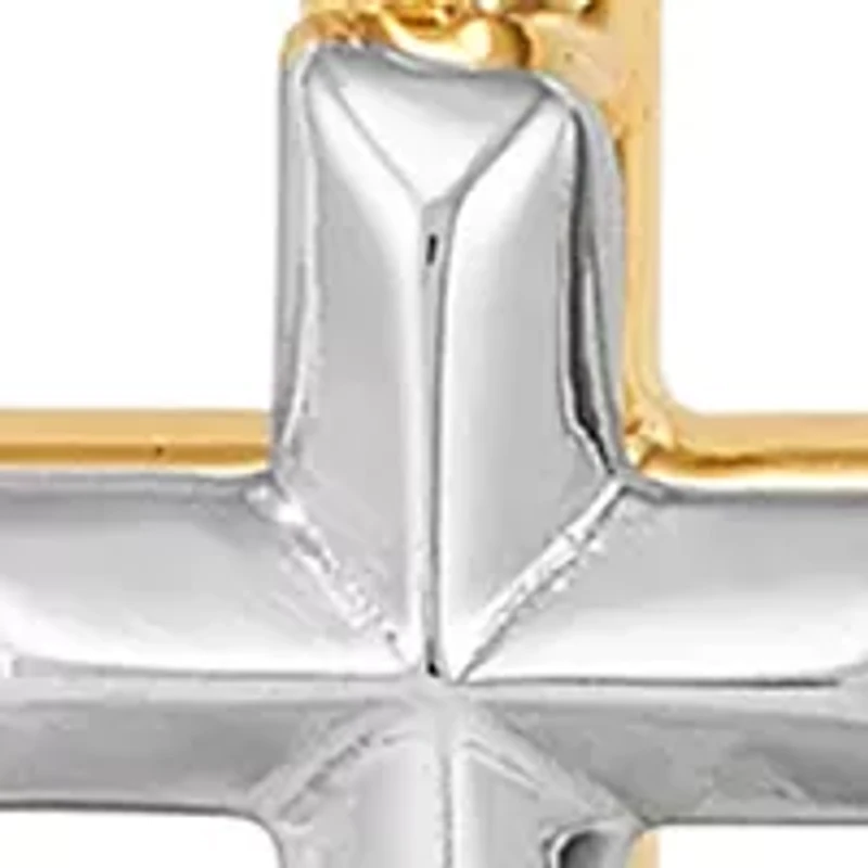 Tube Cross Pendant with 18" Box Chain in 10K Yellow and White Gold