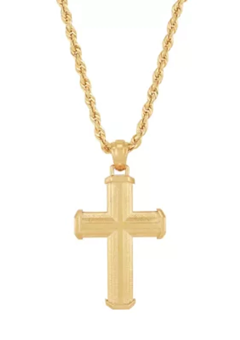 Beveled Step Cross Pendant with 20" Rope Chain in 10K Yellow Gold